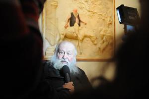 Austrian artist Herman Nitsch poses by an image of&nbsp;&hellip;